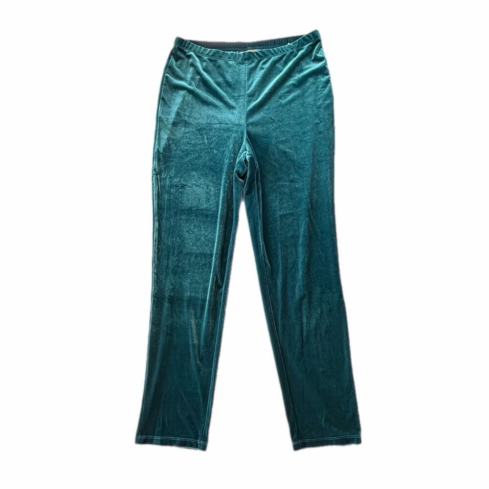 Chico’s Sz 1 Teal Velvet Pull On Comfortable Vibrant Workwear Office Casual Pant